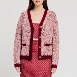 NWT Torn Ronny Kobo LYRA CARDIGAN gold button v neck chunky knit tweed sweater